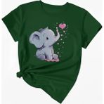 Nıgrum Pardus Minik Yavru Filin Kalp Baloncukları Baskılı Kız Çocuk Yeni Sezon T-Shirt - Yeşil - 2 Yaş
