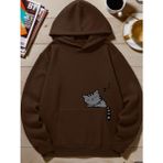 Nigrum Pardus Nıgrum Pardus Kapüşonlu Uykucu Kedi Baskılı 2 Iplik Şardonlu Kız-Erkek Çocuk Sweatshirt - Kahverengi - 2 Yaş