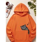 Nigrum Pardus Nıgrum Pardus Kapüşonlu Uykucu Kedi Baskılı 2 Iplik Şardonlu Kız-Erkek Çocuk Sweatshirt - Turuncu - 5 Yaş