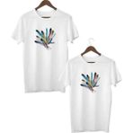 Nigrum Pardus Nıgrum Pardus Özel Seri Renkli Tüyler Baskılı %100 Pamuk Anne-Çocuk Kombini T-Shirt - Beyaz - 2 Yaş