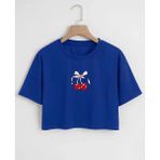 Nigrum Pardus Nıgrum Pardus Özel Seri Rıbboned Cherry Baskılı %100 Pamuk Kız Çocuk Crop T-Shirt - Mavi - 6 Yaş