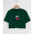 Nigrum Pardus Nıgrum Pardus Özel Seri Rıbboned Cherry Baskılı %100 Pamuk Kız Çocuk Crop T-Shirt - Yeşil - XS