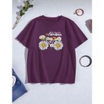 Nigrum Pardus Nıgrum Pardus Papatya Bisikleti Baskılı Yuvarlak Yaka Oversize Kız Çocuk T-Shirt - Mor - 7 Yaş