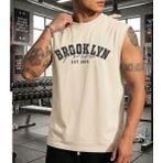 Nigrum Pardus Nıgrum Pardus Yeni Sezon Brooklyn Baskılı %100 Pamuk Kolsuz Büyük Beden Erkek T-Shirt - Bej - 3XL