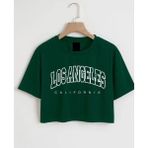 Nigrum Pardus Nıgrum Pardus Yeni Sezon Los Angeles Baskılı %100 Pamuk Oversize Kız Çocuk Crop T-Shirt - Yeşil - 10 Yaş