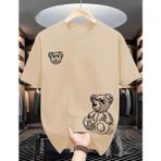 Nigrum Pardus Özel Üretim Karakalem Ayıcık Baskılı %100 Pamuk Erkek Trend Çocuk T-Shirt - Ekru - 3 Yaş
