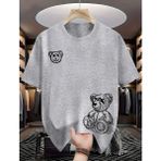 Nigrum Pardus Özel Üretim Karakalem Ayıcık Baskılı %100 Pamuk Erkek Trend Çocuk T-Shirt - Gri - 4 Yaş