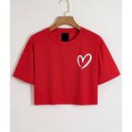 Nıgrum Pardus Özel Üretim Minik Kalp Baskılı %100 Pamuk Kız Çocuk Crop T-Shirt - Kırmızı - 2XS