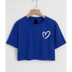 Nıgrum Pardus Özel Üretim Minik Kalp Baskılı %100 Pamuk Kız Çocuk Crop T-Shirt - Saks Mavi - 5 Yaş