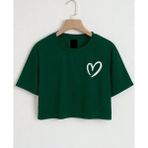 Nıgrum Pardus Özel Üretim Minik Kalp Baskılı %100 Pamuk Kız Çocuk Crop T-Shirt - Yeşil - 7 Yaş