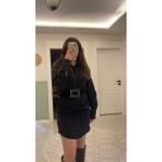 Nihanello Butik Çizgili Gömlek Elbise - Siyah