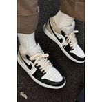 Nike Air Jordan 1 Low Leather Sneaker Hakiki Deri Erkek Spor Ayakkabı Siyah Krem - Siyah - Camel
