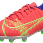 Nike Genç Jr Vapor 14 Club Fg/Mg futbol ayakkabısı, Parlak Kızıl Metalik Gümüş İndigo Burst Beyaz Rage Green, 38 EU