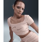 Nike HV2770-667 Sportswear Phoenix Cozy Bouclé Slim Short-Sleeve Cropped Knit Top Pembe Kadın T-Shirt
