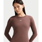 Nike IH7691-502 Kahverengi Sportswear Tight Long-Sleeve Ribbed Kadın Sweatshirt