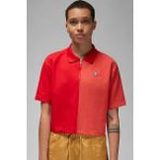 Nike Jordan Flight Loose Fit 1/4 Zip T-Shirt Kadın 1/4 Fermuar Gömlek Yakalı Bol Kalıp Kısa Tişört Kırmızı - XS