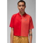 Nike Jordan Flight Loose Fit 1/4 Zip T-Shirt Kadın 1/4 Fermuar Gömlek Yakalı Bol Kalıp Kısa Tişört Kırmızı