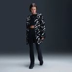 Nike Sportswear Cozy Long-Haired All-Over Swoosh Logo Lined Loose Full-Zip Kadın CEKET-FV8025-010 - Siyah - Beyaz