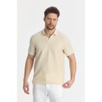 Nikol Erkek Bej Likralı Pamuk Karışımlı Esneyen Kumaş Spor Yaka Slim Fit Polo Yaka Tişört