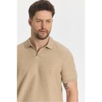 Nikol Erkek Camel Likralı Pamuk Karışımlı Esneyen Kumaş Spor Yaka Slim Fit Polo Yaka T-Shirt Camel L