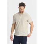 Nikol Erkek Krem Likralı Pamuk Karışımlı Melanj Efektli Slim Fit Kıvrılmaz Yaka Polo Yaka Tişört - 2XL