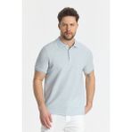 Nikol Erkek Mavi Likralı Pamuk Karışımlı Melanj Efektli Slim Fit Kıvrılmaz Yaka Polo Yaka Tişört - XL