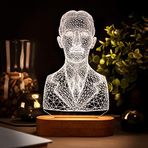 Nikola Tesla Büst 3 Boyutlu LED Masa Lambası - USB Bağlantılı Sarı Işık