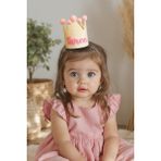 Niksy Design Three Pembe Ponponlu Mini Doğum Günü Tacı - 3 Yaş Kız Bebek Parti Şapkası