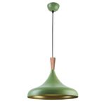 Nil Modern Tasarım Ahşap Detaylı Metal Cafe - Mutfak Yeşil Renk Tekli Avize (35 CM)