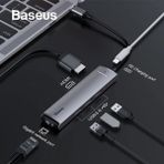 Nilavia Baseus USB Type C 6in1 HDMI 3x USB 3.0 RJ45 Çoğaltıcı ADAPTÖR-(5775) - AL002A-61AV90 - Gri