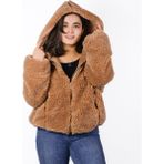 Niloşum Özgüner Oyuncak Kadın Fermuarlı Peluş Mont (%100 Yerli) - Kahverengi - XL