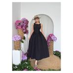 Nils Boutique Butter-Vanilya Sarısı - Pembe-Siyah-Beyaz Korse Detaylı Midi Elbise