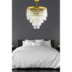 Nilsa Gold 40x40 Cm'lik Kristal Taşlı Lüks Avize - Yatak Odası - Salon - Mutfak - Hol Altın
