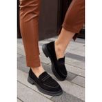 Nilufarr Sindy Siyah Süet Hakiki Deri Kadın Loafer - Siyah Suet