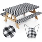 Nimalpal Piknik Masa Örtüsü, Tezgah Örtüleri ve Çantaları, Kamp Temelleri Elastik Kenarları ile Kamp Masa Örtüsü, Gömme Dikdörtgen Masa ve Koltuklar, 172x70 cm 3 Parça Set (Siyah)