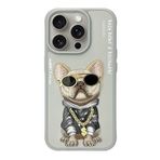 Nimmy iPhone 15 Pro Max Uyumlu 3D Gözlük Dolar Zincir Köpek Nakış İşlemeli Kabartmalı Cool Glasses Kılıf