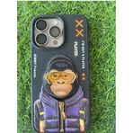Nimmy iPhone 15 Pro Max Uyumlu 3D Gözlük Fermuar Goril Detaylı Nakış İşlemeli Kabartmalı Cool Cute Kılıf