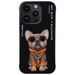 Nimmy iPhone 15 Pro Max Uyumlu 3D Gözlük Zincir Köpek Detaylı Nakış İşlemeli Kabartmalı Cool Glasses Kılıf