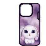 Nimmy iPhone 15 Pro Uyumlu 3D Göz Mor Tavşan Detaylı Nakış İşlemeli Kabartmalı Big Eyes Kılıf