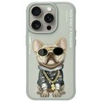 Nimmy iPhone 15 Pro Uyumlu 3D Gözlük Dolar Zincir Köpek Nakış İşlemeli Kabartmalı Cool Glasses Kılıf