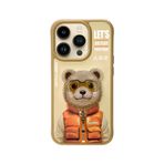 Nimmy iPhone 15 Pro Uyumlu 3D Gözlük Fermuar Ayıcık Detaylı Nakış İşlemeli Kabartmalı Cool Cute Kılıf