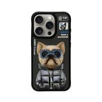 Nimmy iPhone 15 Pro Uyumlu 3D Gözlük Fermuar Köpek Detaylı Nakış İşlemeli Kabartmalı Cool Cute Kılıf