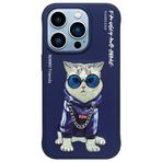 Nimmy iPhone 15 Pro Uyumlu 3D Gözlük Zincir Handsome Kedi Nakış İşlemeli Kabartmalı Cool Glasses Kılıf