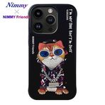 Nimmy iPhone 15 Pro Uyumlu 3D Gözlük Zincir Hipster Kedi Nakış İşlemeli Kabartmalı Cool Glasses Kılıf