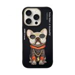 Nimmy iPhone 15 Pro Uyumlu 3D Gözlük Zincir Köpek Detaylı Nakış İşlemeli Kabartmalı Cool Glasses Kılıf