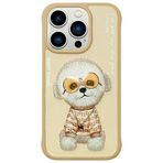 Nimmy iPhone 15 Pro Uyumlu 3D Gözlük Zincir Rich Kedi Detaylı Nakış İşlemeli Kabartmalı Cool Glasses Kılıf
