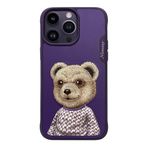 Nimmy iPhone 15 Pro Uyumlu 3D Kıyafet Mor Ayıcık Detaylı Nakış İşlemeli Kabartmalı Fashion Pet Kılıf
