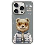 Nimmy iPhone 16 Pro Max Uyumlu 3D Gözlük Fermuar Ayıcık Detaylı Nakış İşlemeli Kabartmalı Cool Cute Kılıf