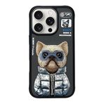 Nimmy iPhone 16 Pro Max Uyumlu 3D Gözlük Fermuar Köpek Detaylı Nakış İşlemeli Kabartmalı Cool Cute Kılıf