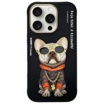 Nimmy iPhone 16 Pro Max Uyumlu 3D Gözlük Zincir Köpek Detaylı Nakış İşlemeli Kabartmalı Cool Glasses Kılıf